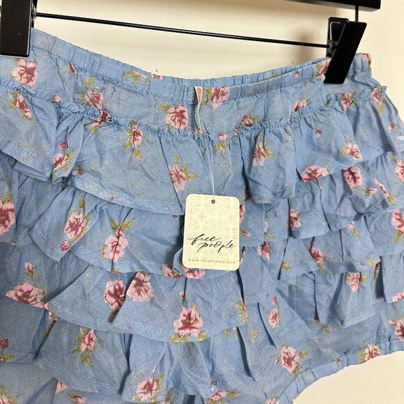 FREE PEOPLE Ruffle Up Bloomer Shorts in Blue Combo Size Small NWT - Picture 5 of 10